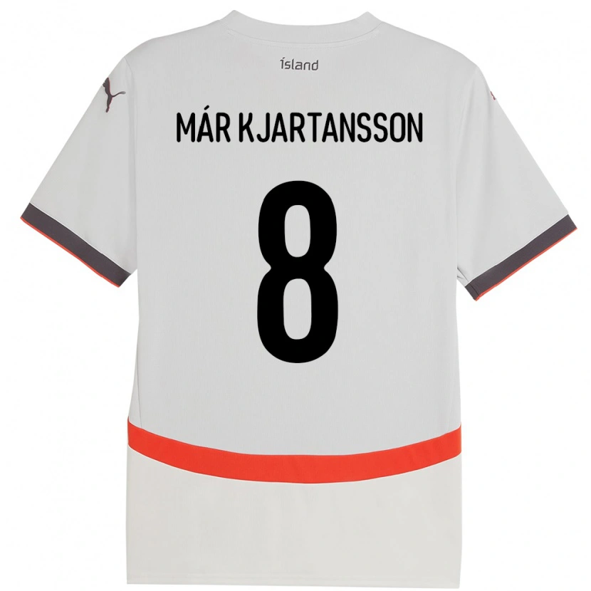 Danxen Homme Maillot Islande Kjartan Már Kjartansson #8 Blanc Tenues Extérieur 24-26 T-Shirt