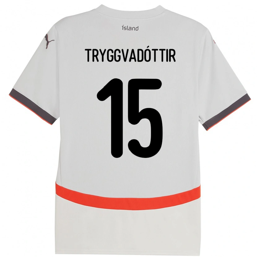 Danxen Homme Maillot Islande Katla Tryggvadóttir #15 Blanc Tenues Extérieur 24-26 T-Shirt