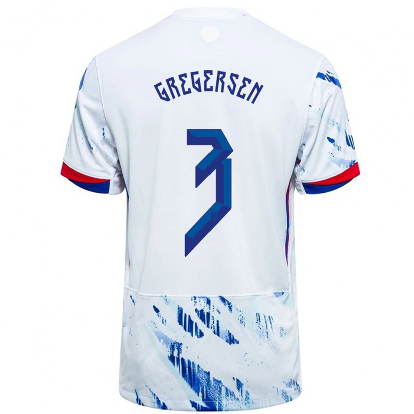 Danxen Homme Maillot Norvège Stian Gregersen #3 Blanc Bleu Tenues Extérieur 24-26 T-Shirt