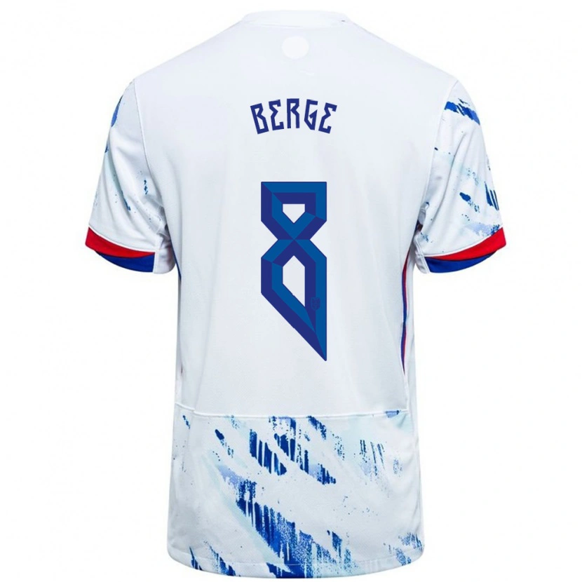 Danxen Homme Maillot Norvège Sander Berge #8 Blanc Bleu Tenues Extérieur 24-26 T-Shirt