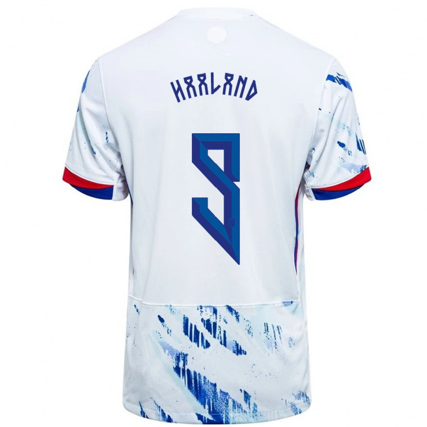 Danxen Homme Maillot Norvège Erling Haaland #9 Blanc Bleu Tenues Extérieur 24-26 T-Shirt