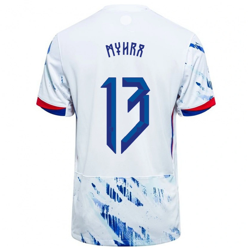 Danxen Homme Maillot Norvège Viljar Myhra #13 Blanc Bleu Tenues Extérieur 24-26 T-Shirt