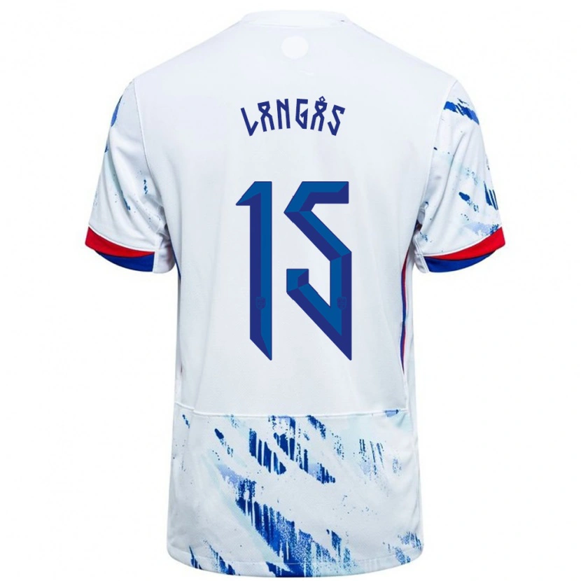 Danxen Homme Maillot Norvège Sondre Langås #15 Blanc Bleu Tenues Extérieur 24-26 T-Shirt