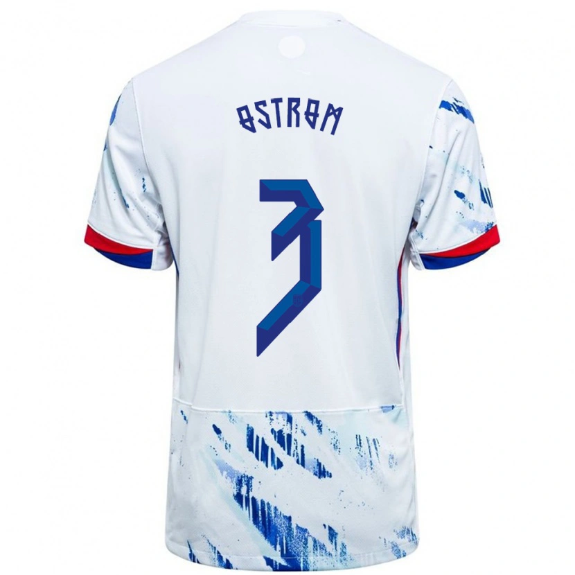 Danxen Homme Maillot Norvège Robin Østrøm #3 Blanc Bleu Tenues Extérieur 24-26 T-Shirt