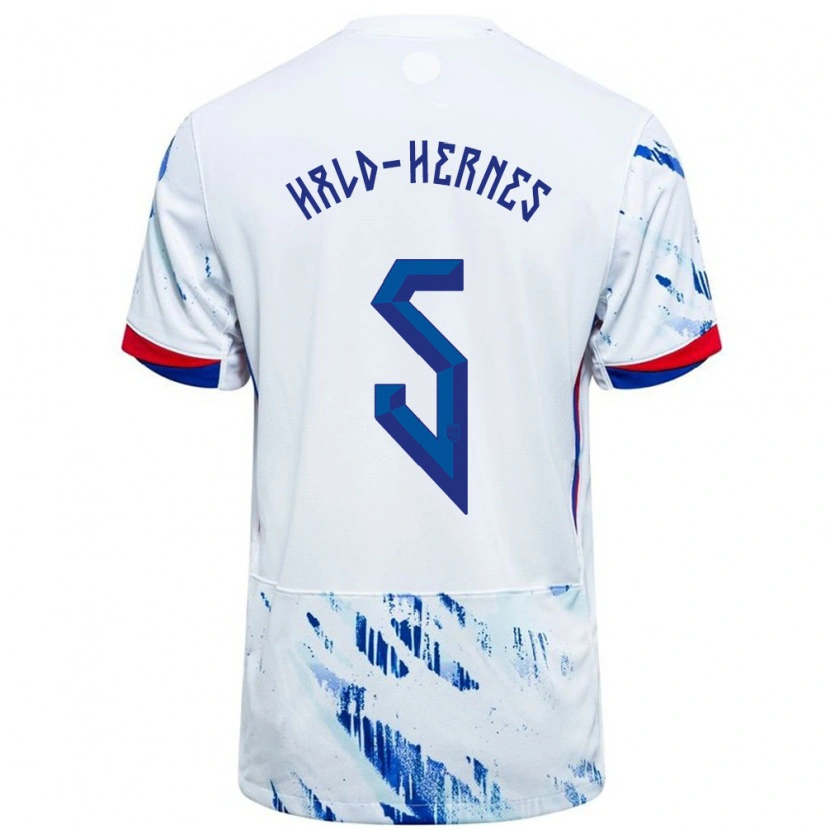 Danxen Homme Maillot Norvège Ulrik Hald-Hernes #5 Blanc Bleu Tenues Extérieur 24-26 T-Shirt