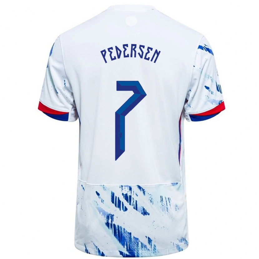 Danxen Homme Maillot Norvège Mats Pedersen #7 Blanc Bleu Tenues Extérieur 24-26 T-Shirt
