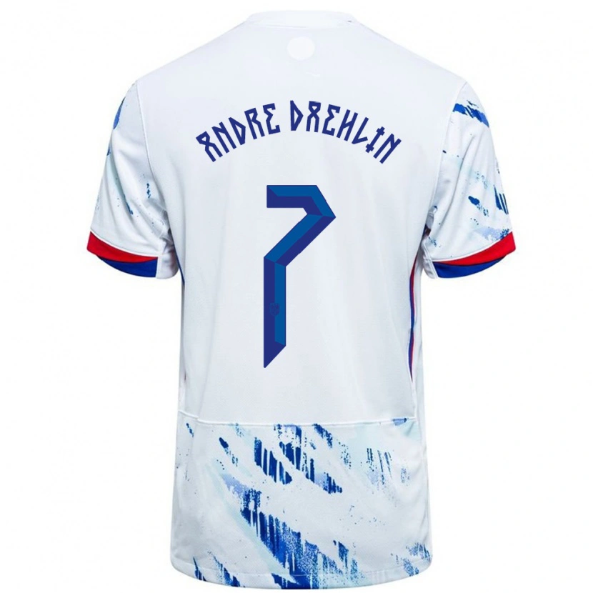 Danxen Homme Maillot Norvège Kevin André Dæhlin #7 Blanc Bleu Tenues Extérieur 24-26 T-Shirt