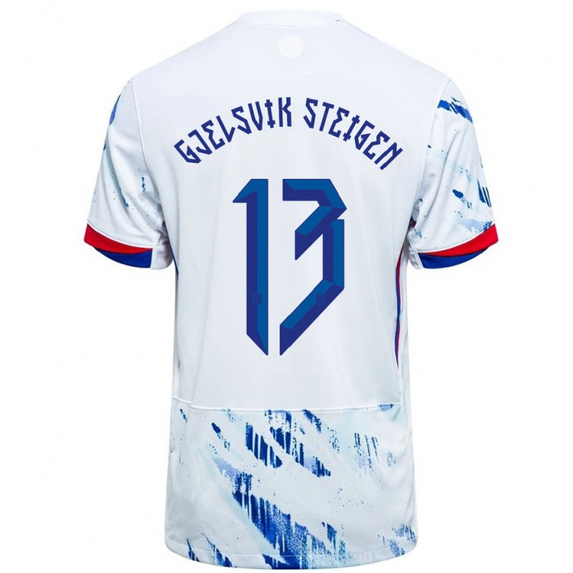 Danxen Homme Maillot Norvège Rasmus Gjelsvik Steigen #13 Blanc Bleu Tenues Extérieur 24-26 T-Shirt