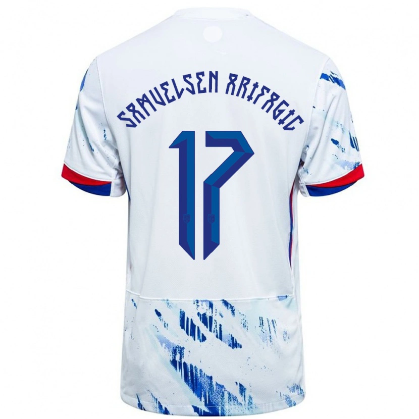 Danxen Homme Maillot Norvège Elias Samuelsen Arifagic #17 Blanc Bleu Tenues Extérieur 24-26 T-Shirt