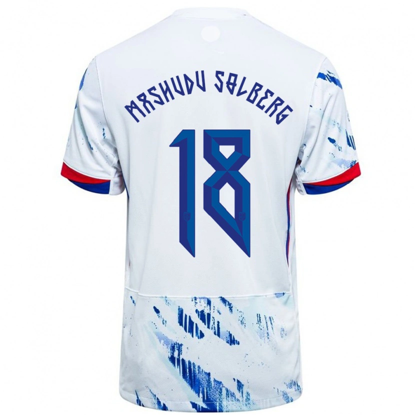 Danxen Homme Maillot Norvège Mathias Mashudu Solberg #18 Blanc Bleu Tenues Extérieur 24-26 T-Shirt
