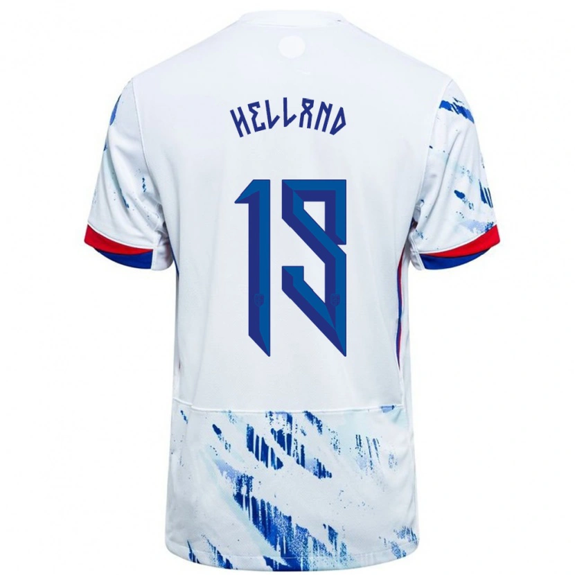 Danxen Homme Maillot Norvège Eivind Helland #19 Blanc Bleu Tenues Extérieur 24-26 T-Shirt