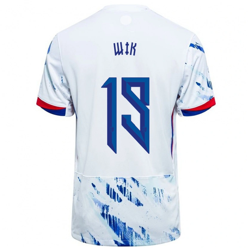 Danxen Homme Maillot Norvège Nicholas Wik #19 Blanc Bleu Tenues Extérieur 24-26 T-Shirt