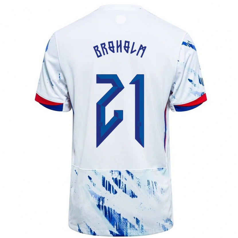 Danxen Homme Maillot Norvège Marius Broholm #21 Blanc Bleu Tenues Extérieur 24-26 T-Shirt