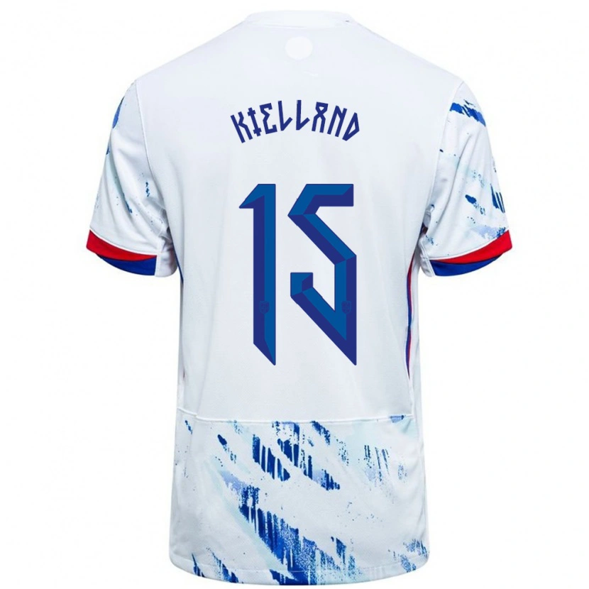 Danxen Homme Maillot Norvège Justine Kielland #15 Blanc Bleu Tenues Extérieur 24-26 T-Shirt