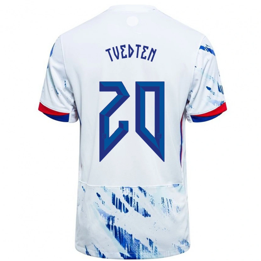 Danxen Homme Maillot Norvège Olaug Tvedten #20 Blanc Bleu Tenues Extérieur 24-26 T-Shirt