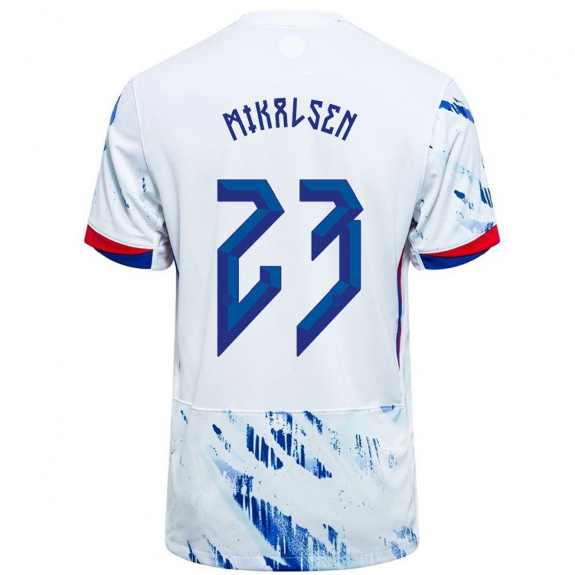 Danxen Homme Maillot Norvège Aurora Mikalsen #23 Blanc Bleu Tenues Extérieur 24-26 T-Shirt