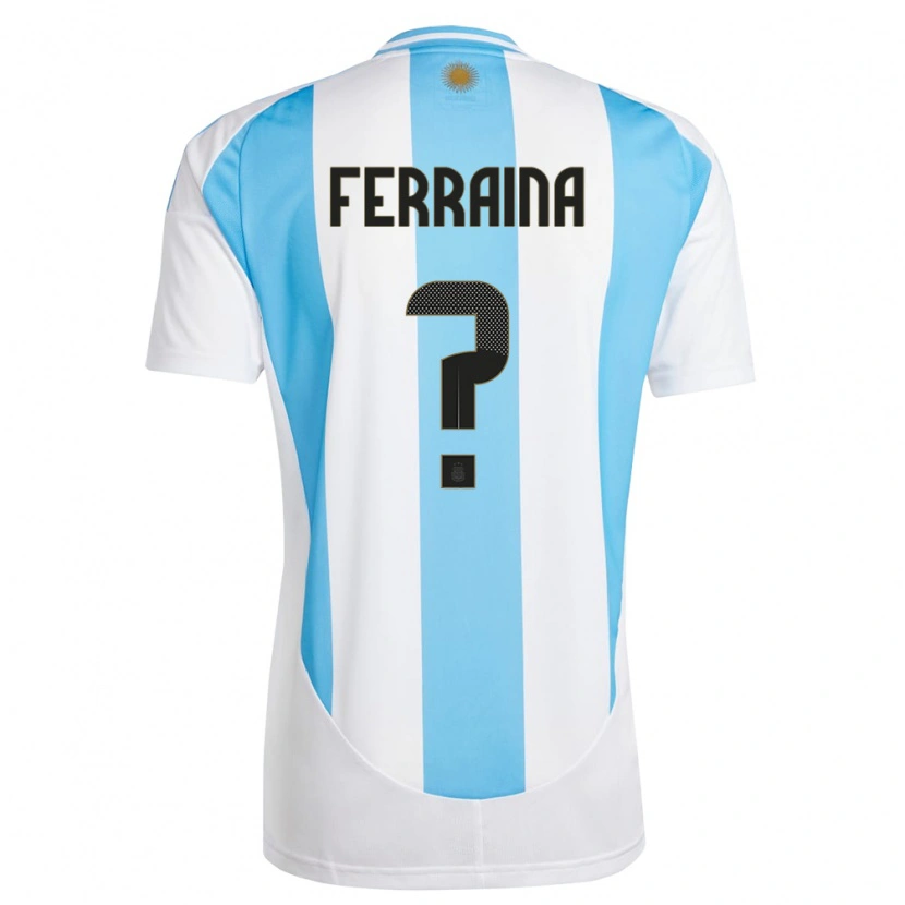 Danxen Femme Maillot Argentine Giovanni Ferraina #0 Blanc Bleu Tenues Domicile 24-26 T-Shirt