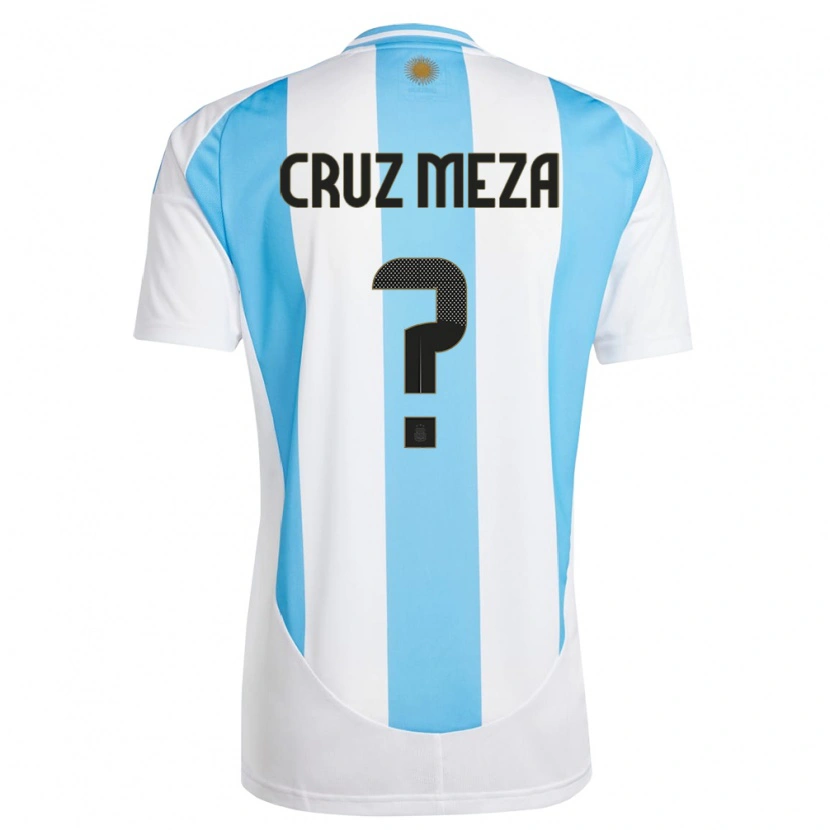 Danxen Femme Maillot Argentine Juan Cruz Meza #0 Blanc Bleu Tenues Domicile 24-26 T-Shirt