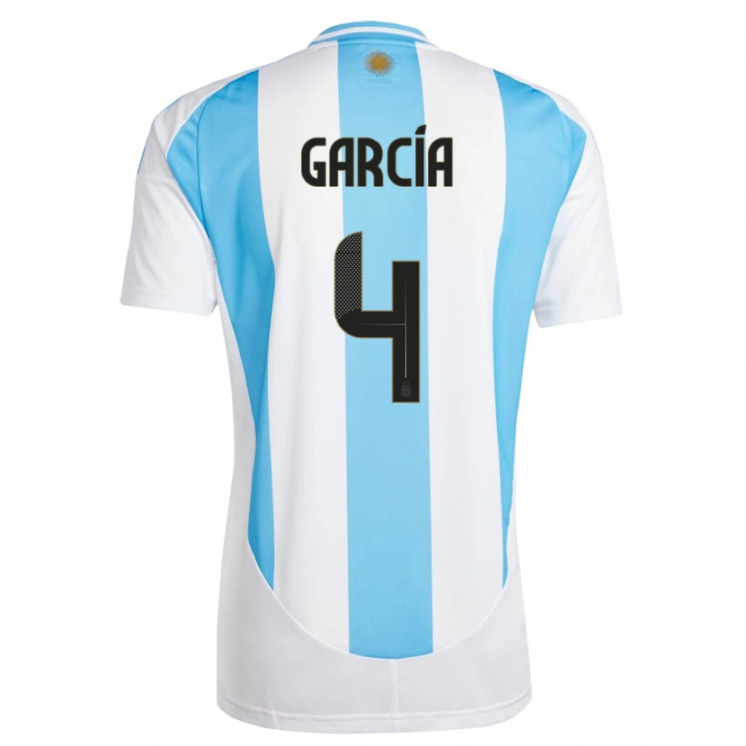 Danxen Femme Maillot Argentine Joaquín García #4 Blanc Bleu Tenues Domicile 24-26 T-Shirt