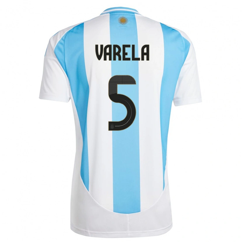 Danxen Femme Maillot Argentine Alan Varela #5 Blanc Bleu Tenues Domicile 24-26 T-Shirt