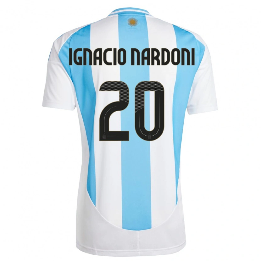 Danxen Femme Maillot Argentine Juan Ignacio Nardoni #20 Blanc Bleu Tenues Domicile 24-26 T-Shirt