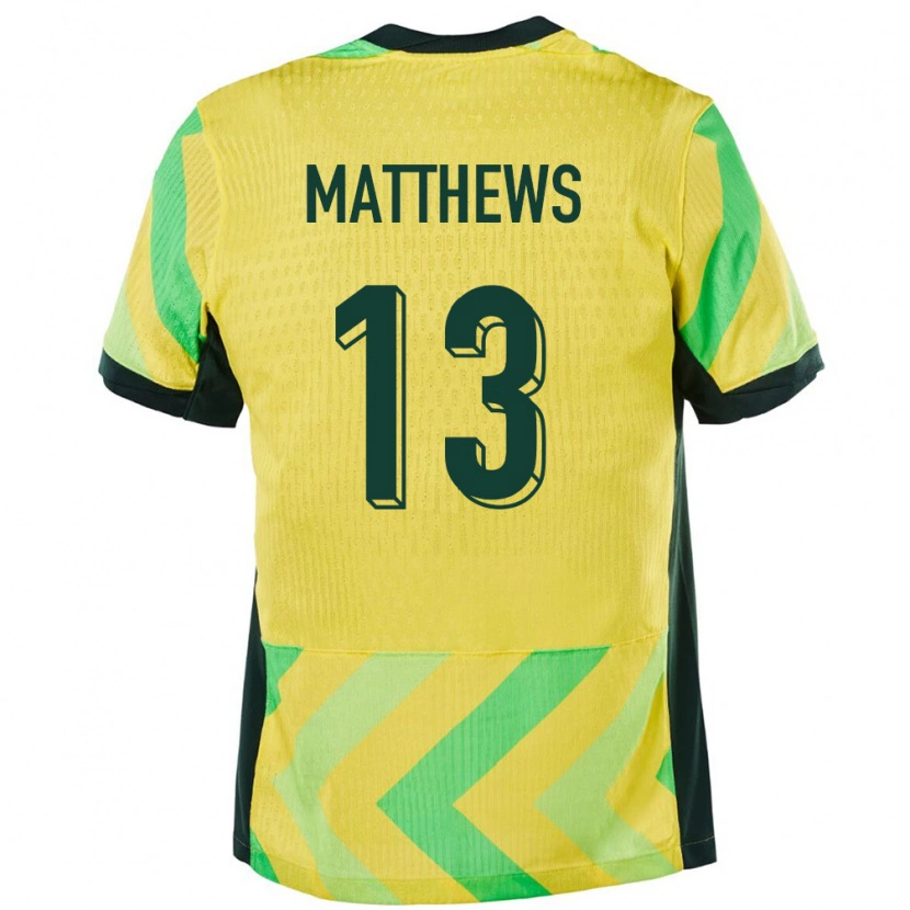 Danxen Femme Maillot Australie Hayden Matthews #13 Doré Tenues Domicile 24-26 T-Shirt