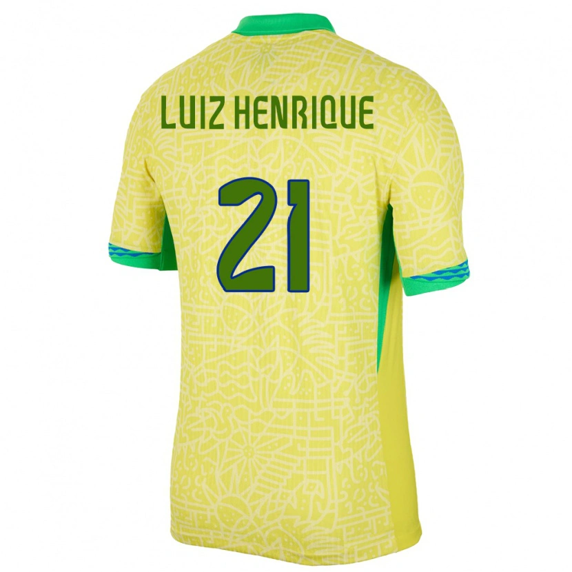 Danxen Femme Maillot Brésil Luiz Henrique #21 Jaune Tenues Domicile 24-26 T-Shirt