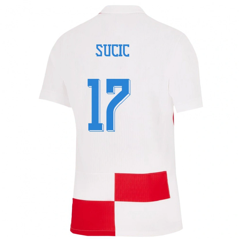 Danxen Femme Maillot Croatie Petar Sucic #17 Blanc Rouge Tenues Domicile 24-26 T-Shirt