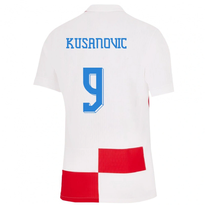 Danxen Femme Maillot Croatie Tino Kusanovic #9 Blanc Rouge Tenues Domicile 24-26 T-Shirt
