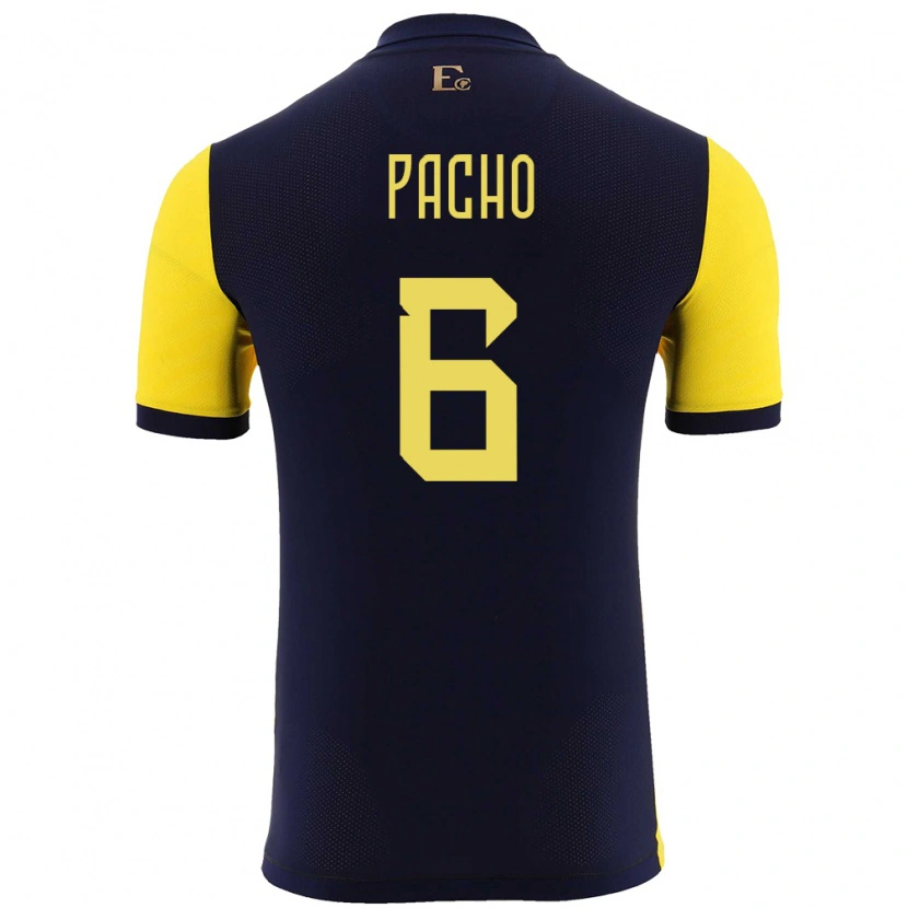 Danxen Femme Maillot Équateur Willian Pacho #6 Jaune Tenues Domicile 24-26 T-Shirt