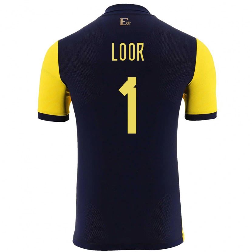 Danxen Femme Maillot Équateur Cristhian Loor #1 Jaune Tenues Domicile 24-26 T-Shirt