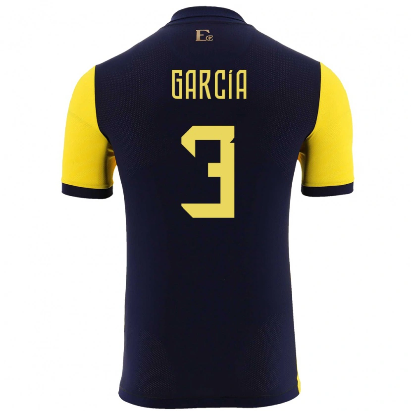 Danxen Femme Maillot Équateur Christian García #3 Jaune Tenues Domicile 24-26 T-Shirt