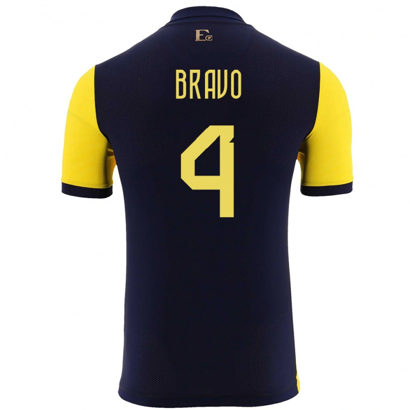 Danxen Femme Maillot Équateur Jhon Bravo #4 Jaune Tenues Domicile 24-26 T-Shirt