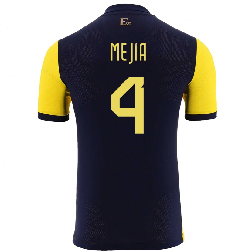 Danxen Femme Maillot Équateur Jordan Mejía #4 Jaune Tenues Domicile 24-26 T-Shirt