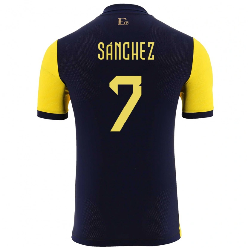 Danxen Femme Maillot Équateur Santiago Sánchez #7 Jaune Tenues Domicile 24-26 T-Shirt