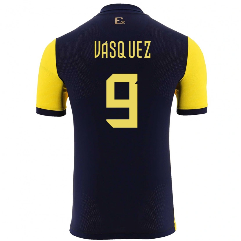 Danxen Femme Maillot Équateur Yandri Vásquez #9 Jaune Tenues Domicile 24-26 T-Shirt