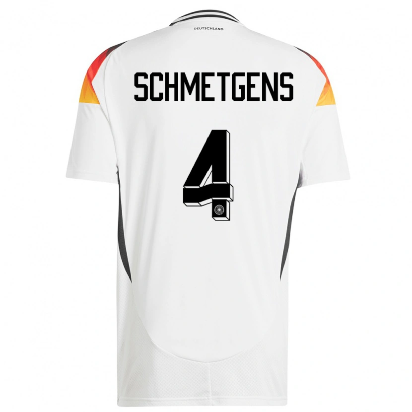 Danxen Femme Maillot Allemagne Mick Schmetgens #4 Blanc Tenues Domicile 24-26 T-Shirt