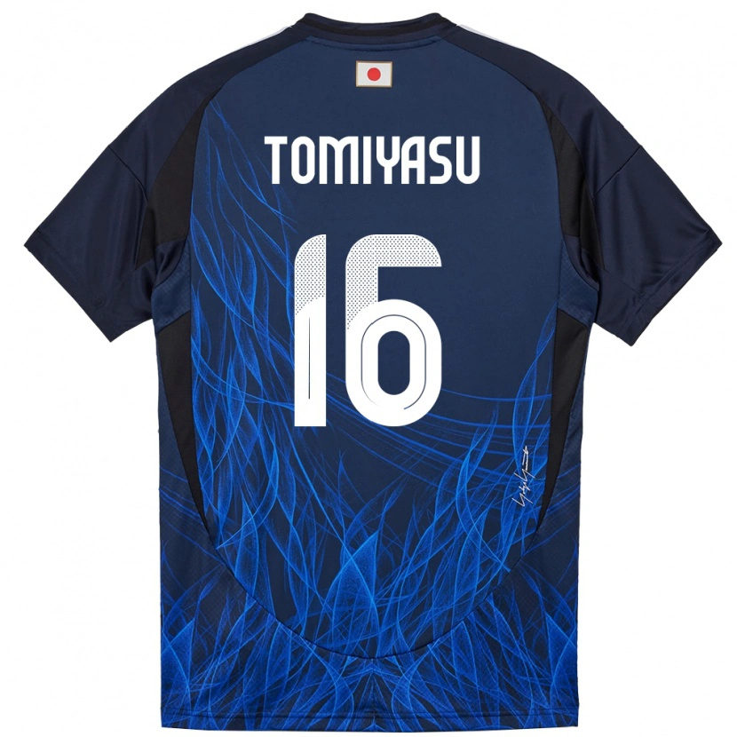 Danxen Femme Maillot Japon Takehiro Tomiyasu #16 Bleu Foncé Tenues Domicile 24-26 T-Shirt