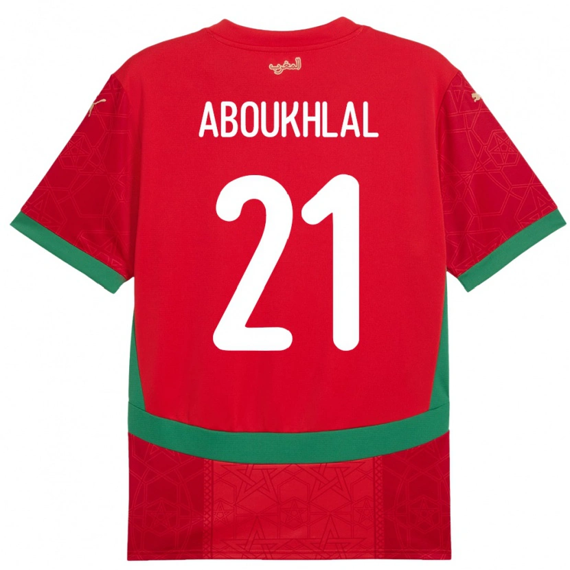 Danxen Femme Maillot Maroc Zakaria Aboukhlal #21 Rouge Tenues Domicile 24-26 T-Shirt