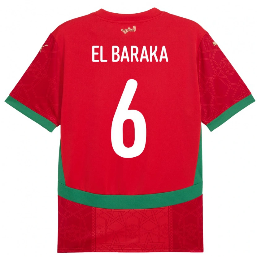 Danxen Femme Maillot Maroc Jibril El Baraka #6 Rouge Tenues Domicile 24-26 T-Shirt