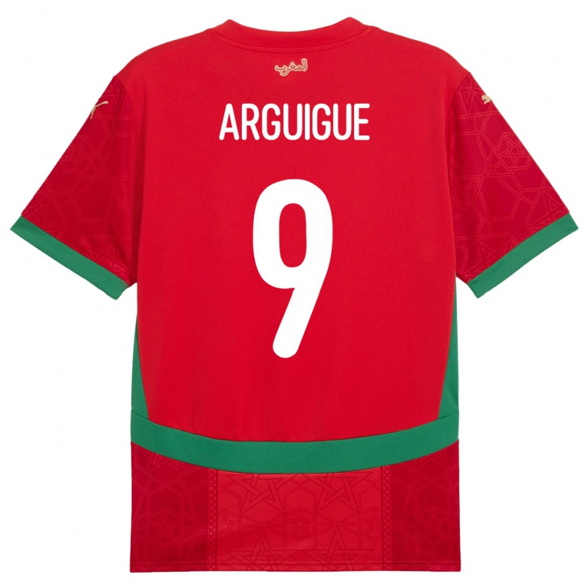 Danxen Femme Maillot Maroc Ayman Arguigue #9 Rouge Tenues Domicile 24-26 T-Shirt