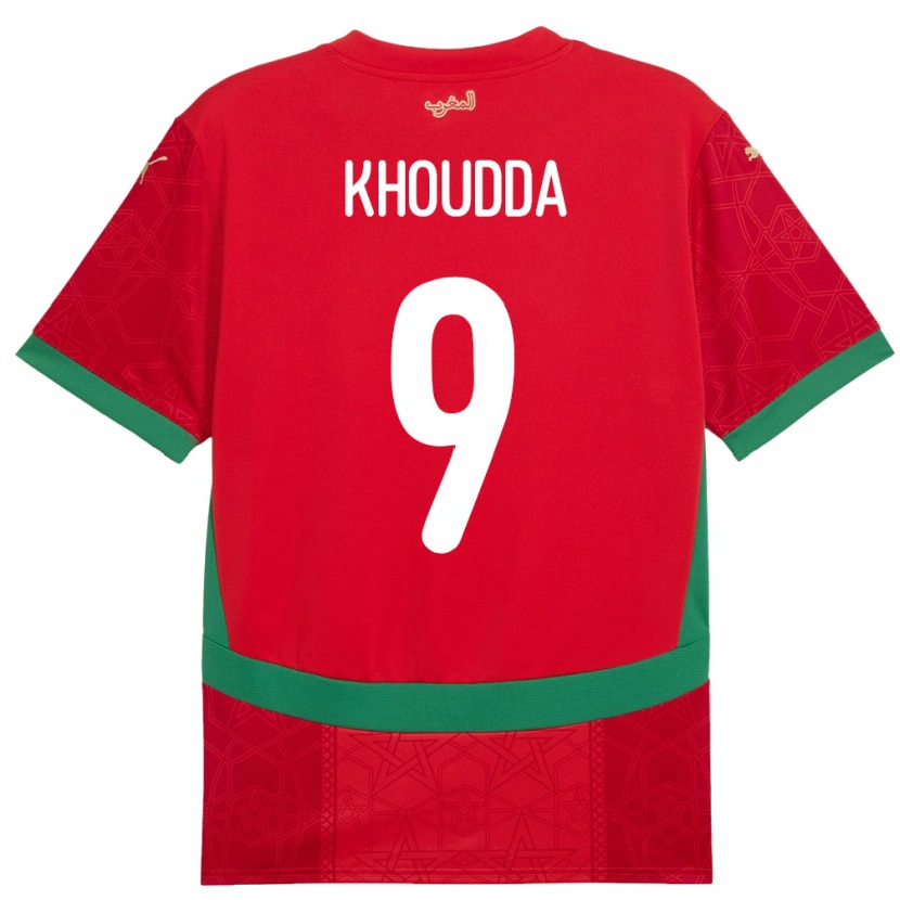 Danxen Femme Maillot Maroc Youssef Khoudda #9 Rouge Tenues Domicile 24-26 T-Shirt