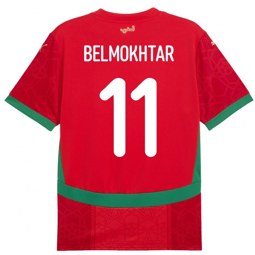 Danxen Femme Maillot Maroc Ilies Belmokhtar #11 Rouge Tenues Domicile 24-26 T-Shirt