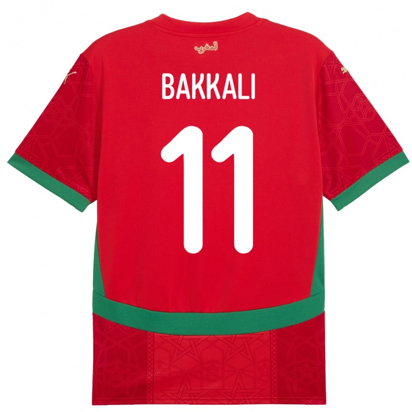 Danxen Femme Maillot Maroc Mohamade Bakkali #11 Rouge Tenues Domicile 24-26 T-Shirt