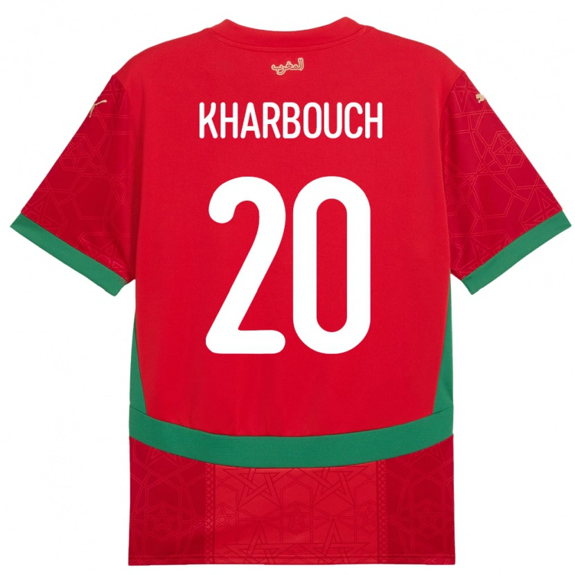 Danxen Femme Maillot Maroc Yahya Kharbouch #20 Rouge Tenues Domicile 24-26 T-Shirt