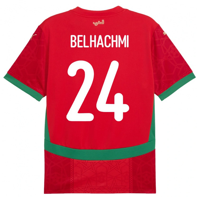 Danxen Femme Maillot Maroc Yahya Belhachmi #24 Rouge Tenues Domicile 24-26 T-Shirt