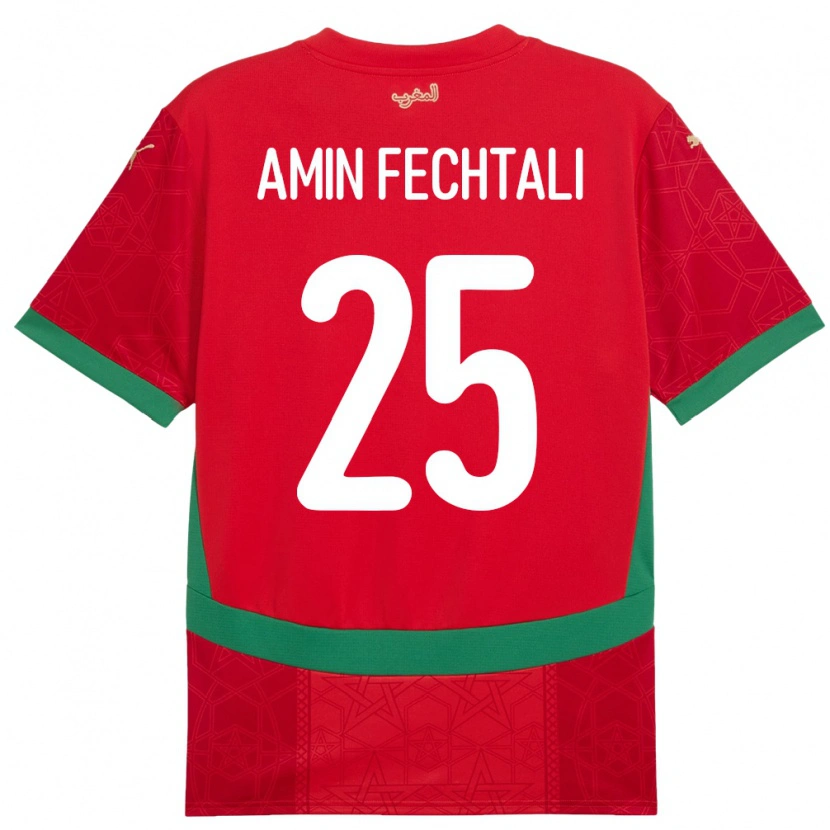 Danxen Femme Maillot Maroc Oualid Amin Fechtali #25 Rouge Tenues Domicile 24-26 T-Shirt