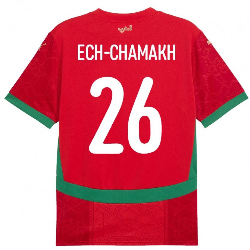 Danxen Femme Maillot Maroc Jamal Ech-Chamakh #26 Rouge Tenues Domicile 24-26 T-Shirt