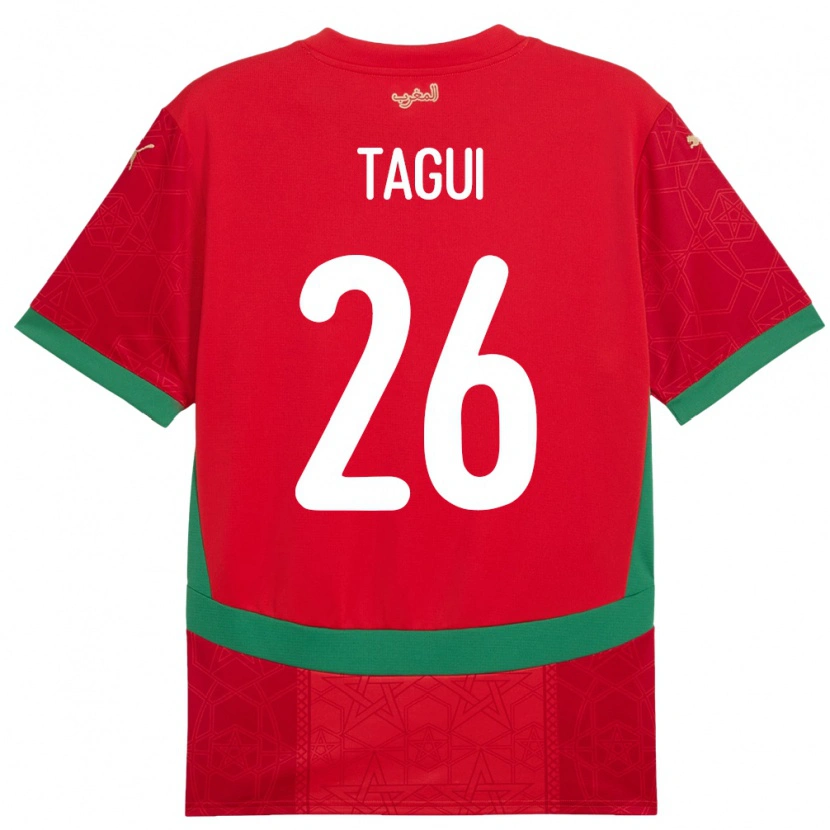 Danxen Femme Maillot Maroc Salah-Eddine Tagui #26 Rouge Tenues Domicile 24-26 T-Shirt