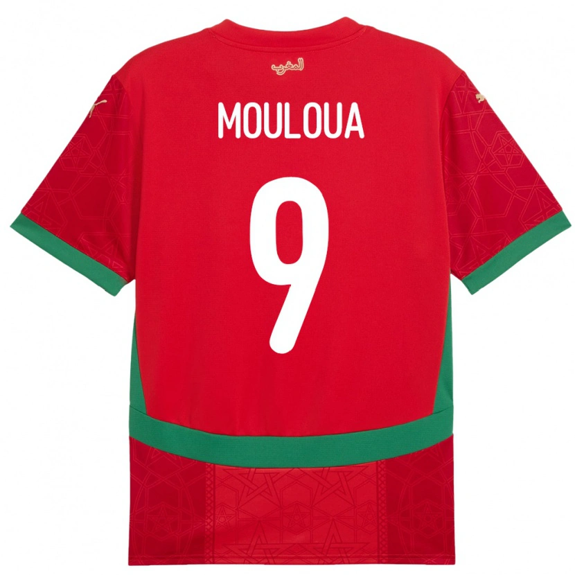 Danxen Femme Maillot Maroc Ayoub Mouloua #9 Rouge Tenues Domicile 24-26 T-Shirt